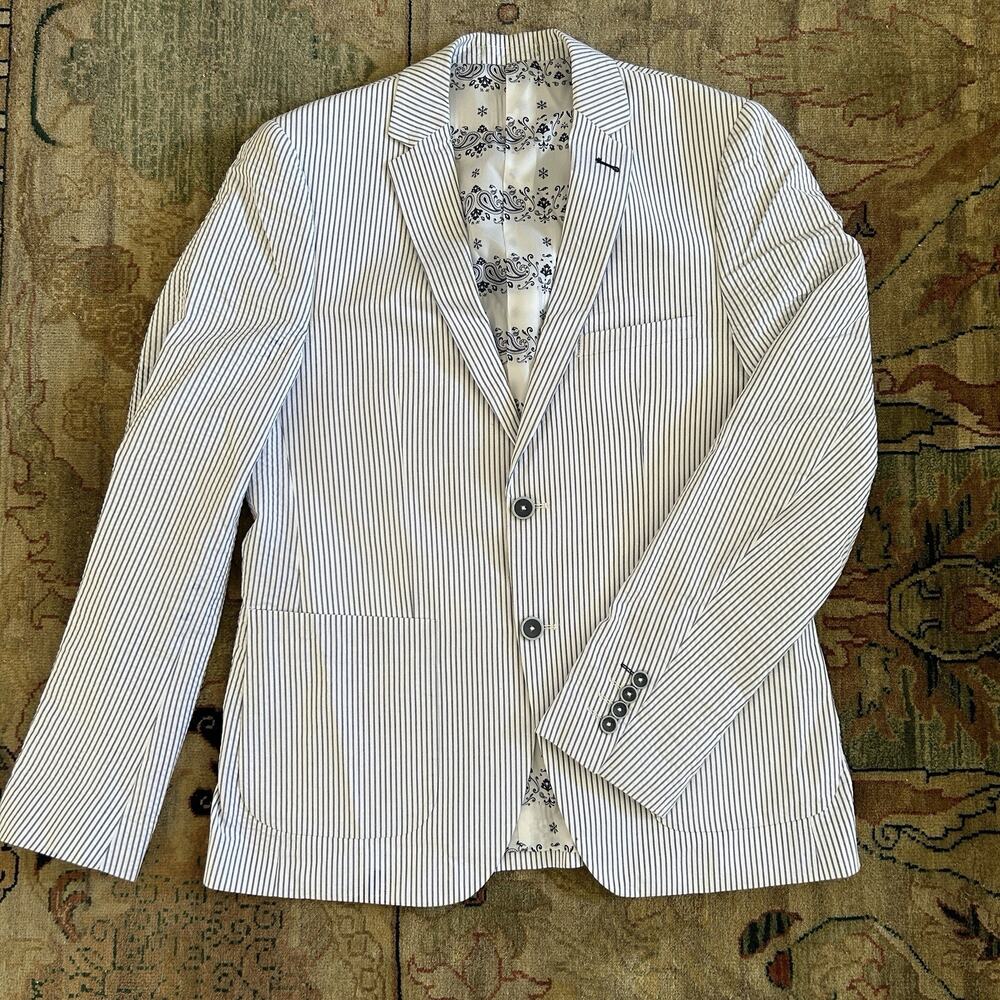 Paisley & Gray Men's Slim Fit Seersucker Blazer Blue White Striped Size 42R